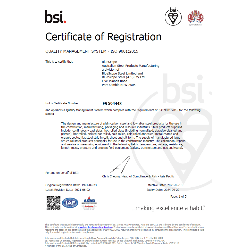 ISO 9001 Bluescope